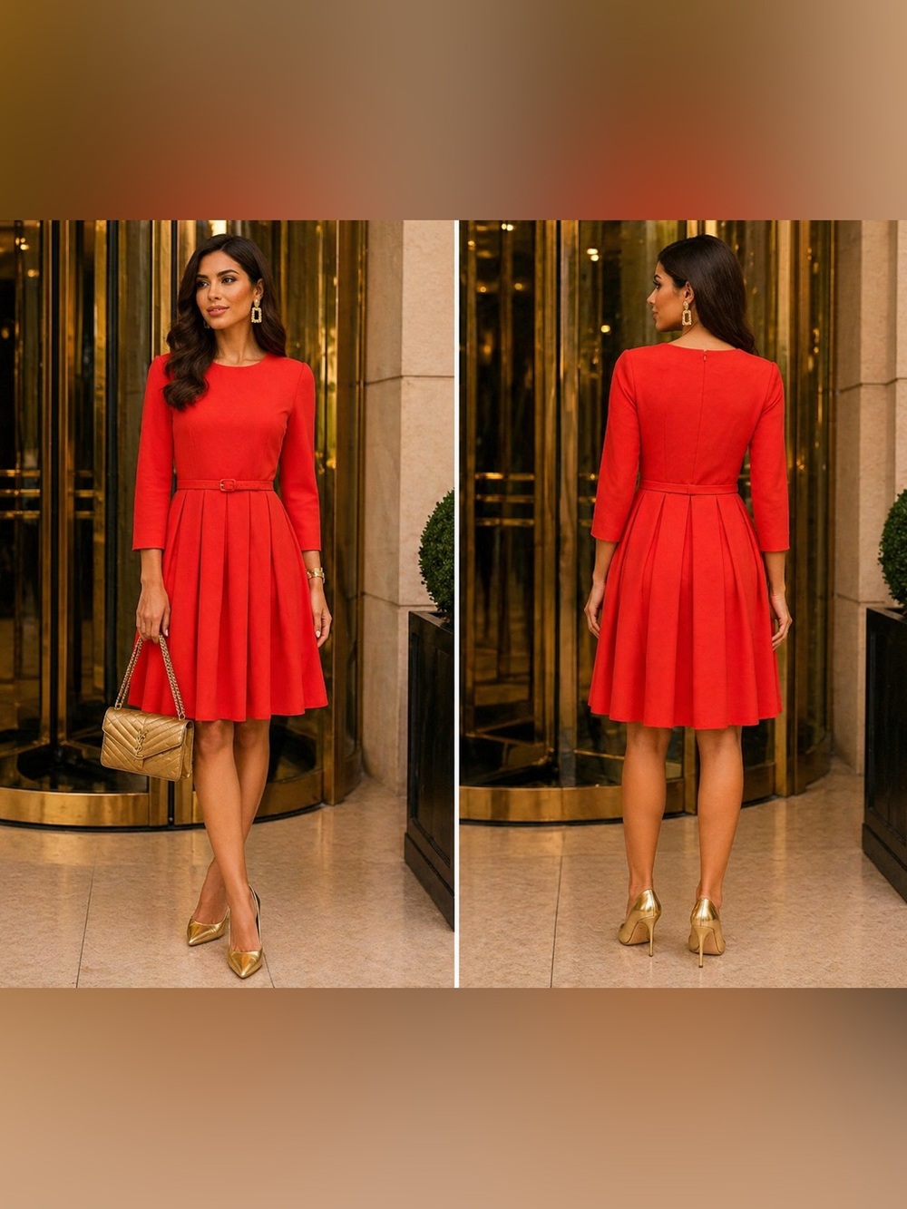 Ann Taylor Pleated Knee-Length Dress